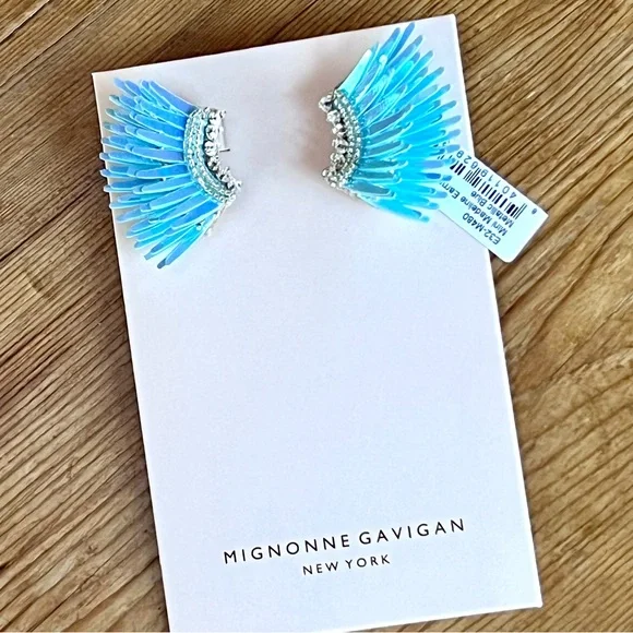 πΊπHPππΊ NWT Mignonne Gavigan Mini Madeline Earrings Metallic Blue - Picture 12 of 16